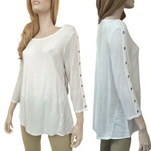 Tribal Sweater Pullover Top Grommets Hi Low Rounded Hemline Cotton Viscose Rayon